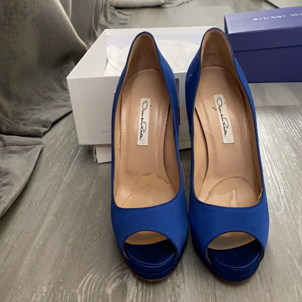 Satin blue worn twice Oscar de la renta platform pumps